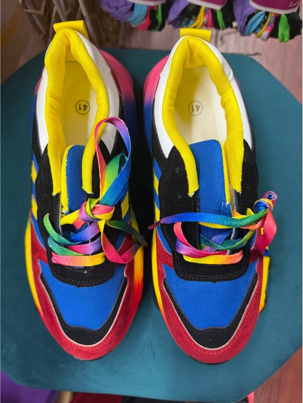 Multicolor Rainbow Chunky Platform Sneakers Size 41 Colorblock Lace Up